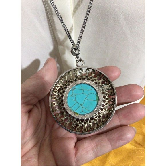 Vintage Artisan Turquoise Pendant Necklace 🍁🌸 - Picture 6 of 14